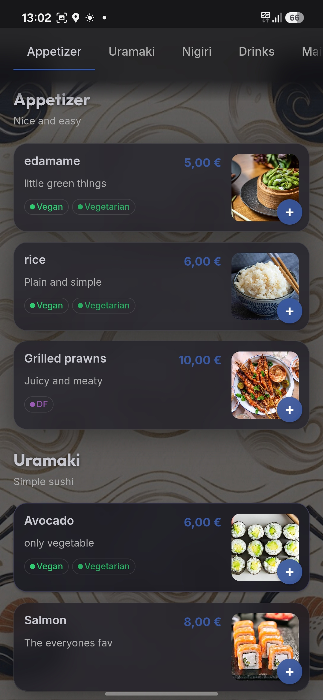 Podroben prikaz jedi s fotografijo, opisom in prehranskimi oznakami.